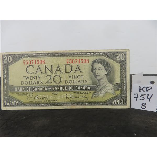 1 1954 Canada $20 Bill Very Good