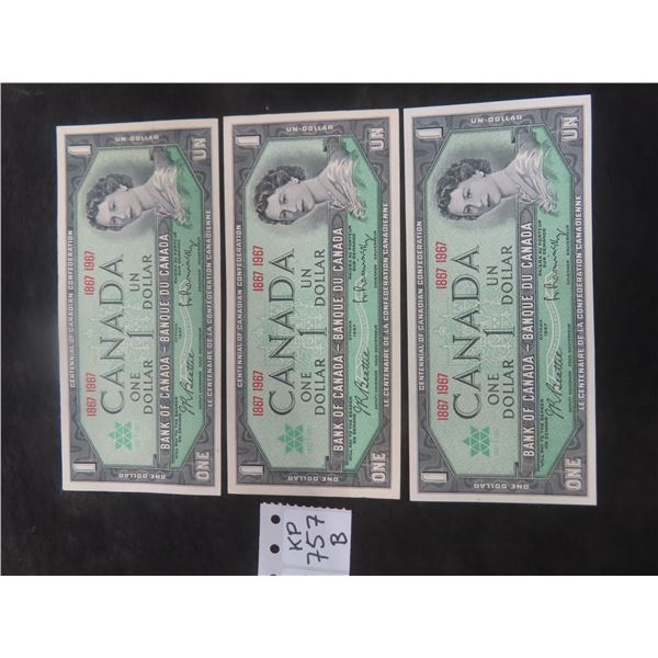 3 Uncirculated 1967 $1 Bill No Serial Numbers