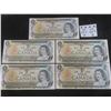 Image 1 : 5 1973 Canada $1 Bills Very Nice Condition 