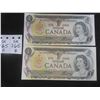 Image 1 : 2 1973 Uncirculated Canada $1 Bills with Consecutive Serial Numbers
