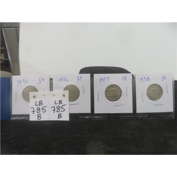 4 Canadian Nickels 1935,36,37,38