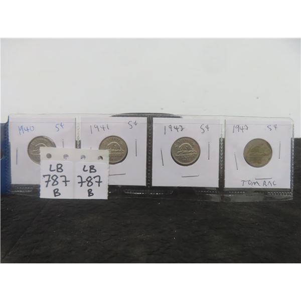 4 Canadian Nickels 1940,41,42,42 Tombac