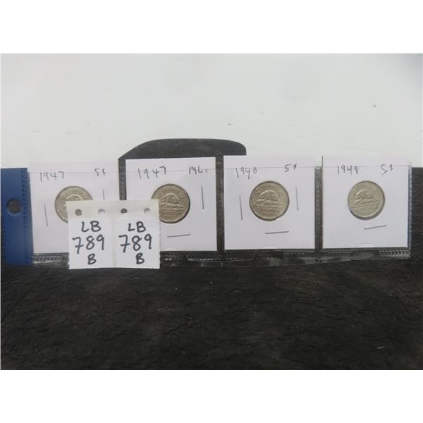 4 Canadian Nickels 1947,48,49,47 ML