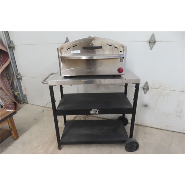 Camp Chef Pizza Oven Model PZ Oven Works - Needs Hose + Expert Grill 2 Tier Rolling Cart