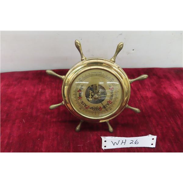 Vintage Brass ''Ship's Wheel'' Barometer 8'' Across