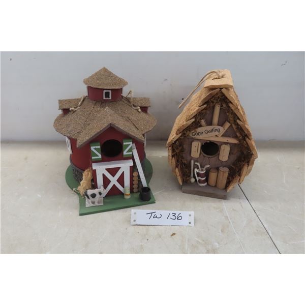 2 New Birdhouses Never Hung Outside Barn 9'' High and Gone Fishing 8 3/4'' High