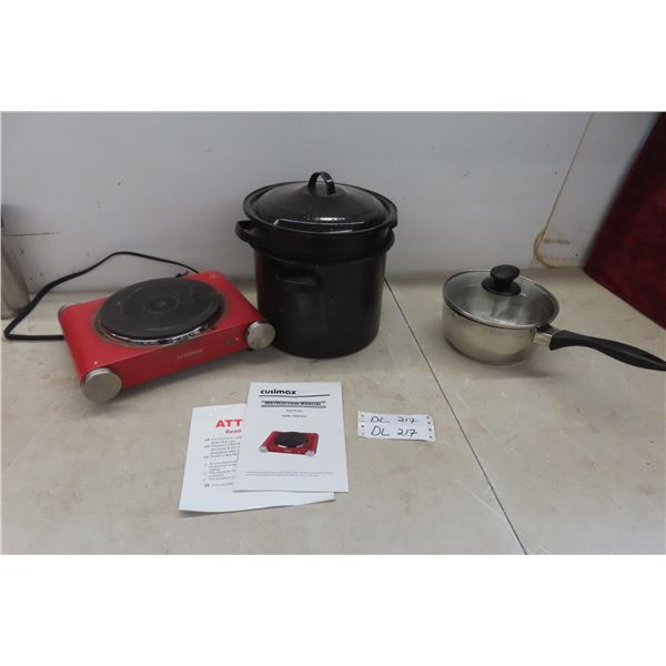 Cusimax Hot Plate, Stock Pot with Strainer Insert and Pot 