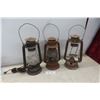 Image 1 : 3 Metal Lanterns, 1 Has Been Converted to Electric Lamp