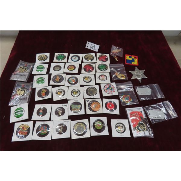 Box Full of Vintage Pinback Button TV Shows Disney Charms, Star Wars and More