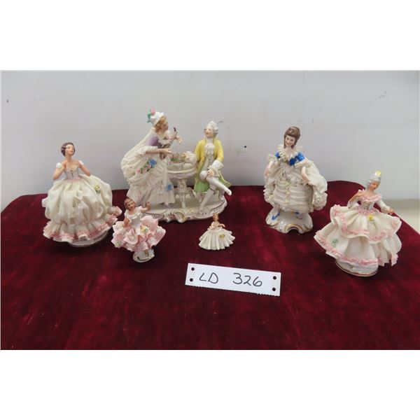 6 Dresdin Figurines Largest Piece 6 3/4x7x3 1/2