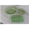 Image 2 : 5 Pieces Depression Glass and Vintage Mirror Tray with Cream and Perfume Bottle