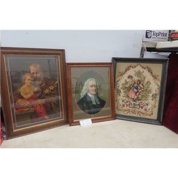 2 Framed Pictures Largest 25x19 and Framed Petit Point 23x19