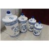 Image 8 : 19 Pieces Blue Orion China Soup Tourane Cookie Jar, Cannister Set, Jam July Jars 