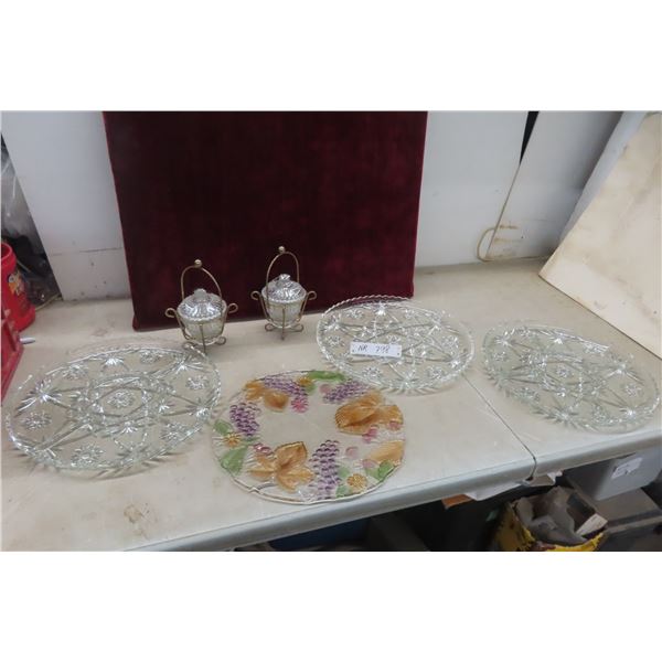 Cake Plate, Jam and Jelly Dishes with Stands and Lids, 3 Large Platters 