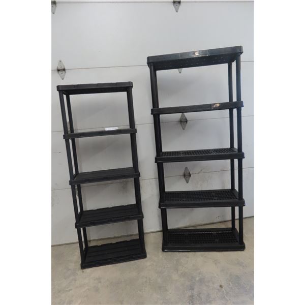 2 Plastic Shelving Units 71x31x14, 63x24x12