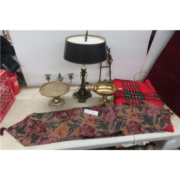 Table Lamp 23''Hm Candelabra, Brass Candy Bowl