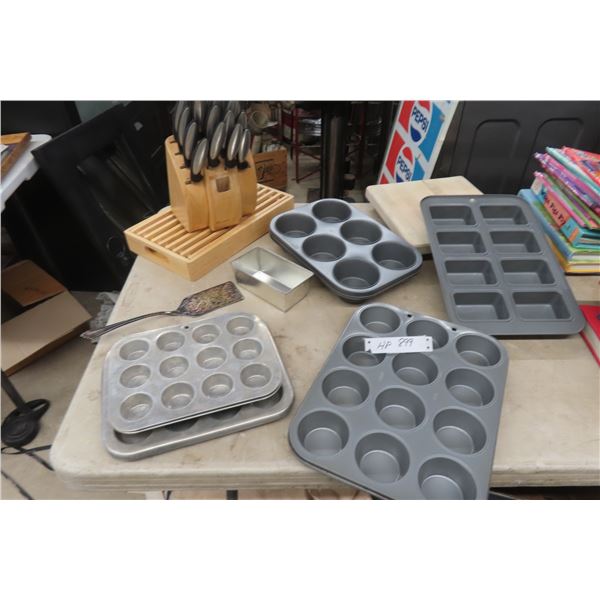 Bakeware Muffin Pans, Cutting Board and Knife Set 