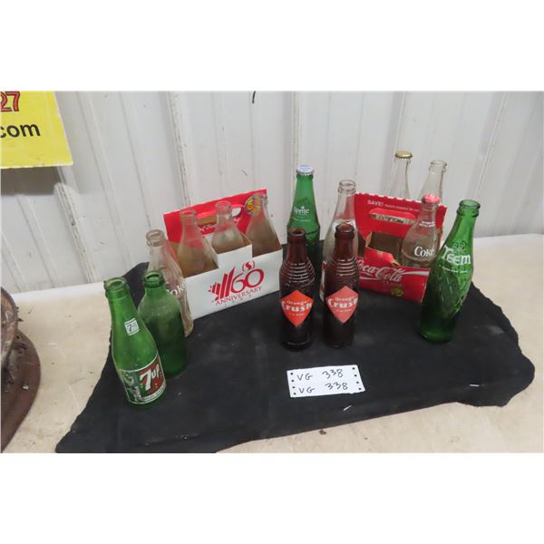Old Pop Bottles with 2 Carriers, Orange Crush, Coca Cola, 7 Up + 