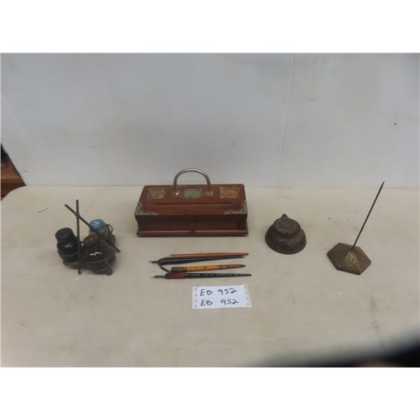 Cast Iniki Well, Fountain Pen Desk Set , Paper Holder, Ink Holder 
