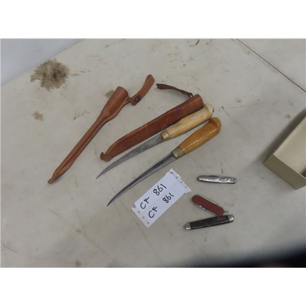 Filet Knives + 3 Pocket Knives - 5 Total