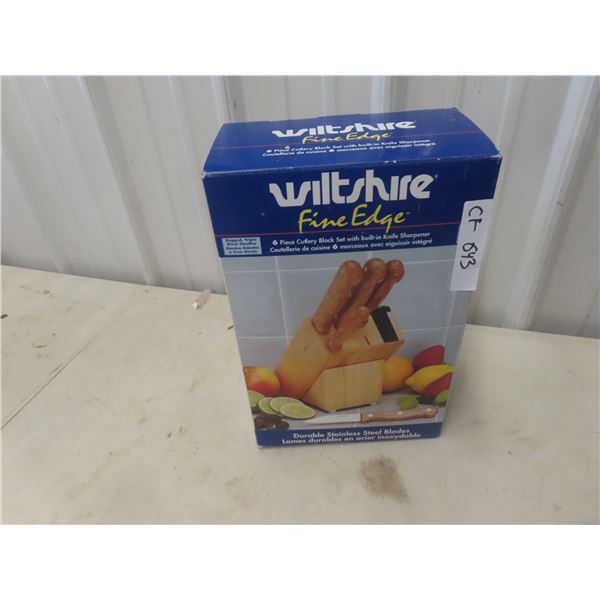 Wiltshire 6 pc Cutlery Set, Block with Knife Sharpener- New or Store Return
