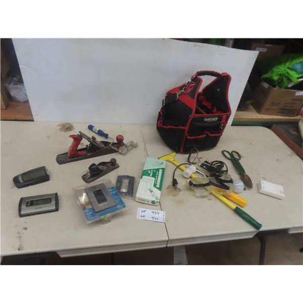 Huskey Tool Bag, 2 Wood Planers, Electric Dimmer Switch, Odd Tools 