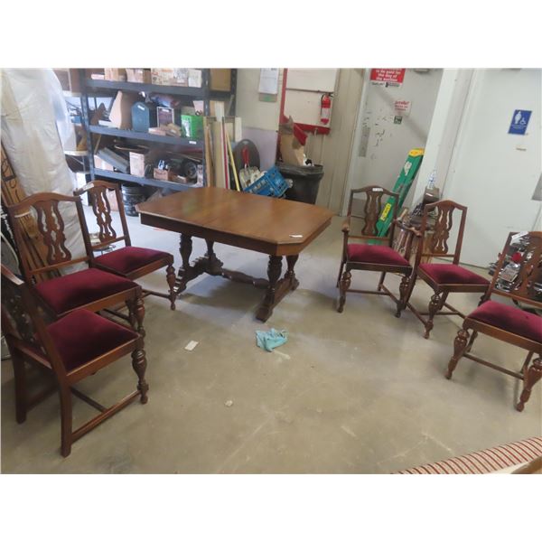 Walnut Dining Round Table 29"x54"x44" + 6 Chairs + One 18" Leaf