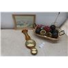 Image 1 : Barometer, Framed Picture 12x15, and Basket Full of Decorative Balls