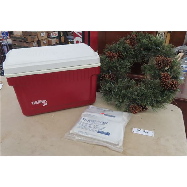 Thermos Cooler, Re Freez-R-Brix and Christmas Wreath