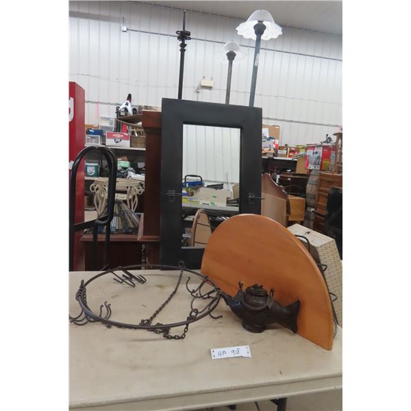 Kitchen Pot Hanger, 1/2 Moon Shelf and Mirror 31x20