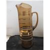 Image 2 : MCM Amber Glass Pitcher with Gold Stripe 