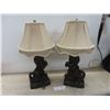 Image 1 : 2 Ceramic Stallion Base Lamps with Shades 22" Tall 