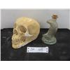 Image 1 : Plastic Skull + Glass Bottle Cresent Moon 7" High 