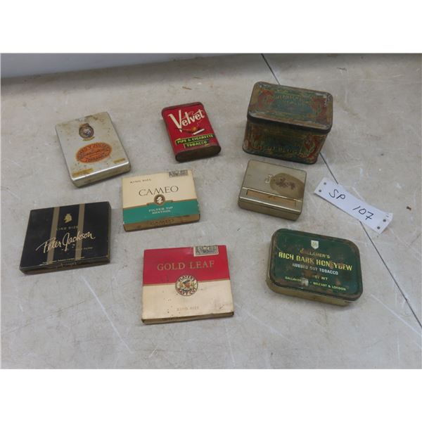Tobacco Tins, Cigarette Packs + Cigarette Roller