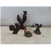 Image 1 : 4 Chickens: Wood Carved 12", Cast Bell, 2 Tealight Holders 
