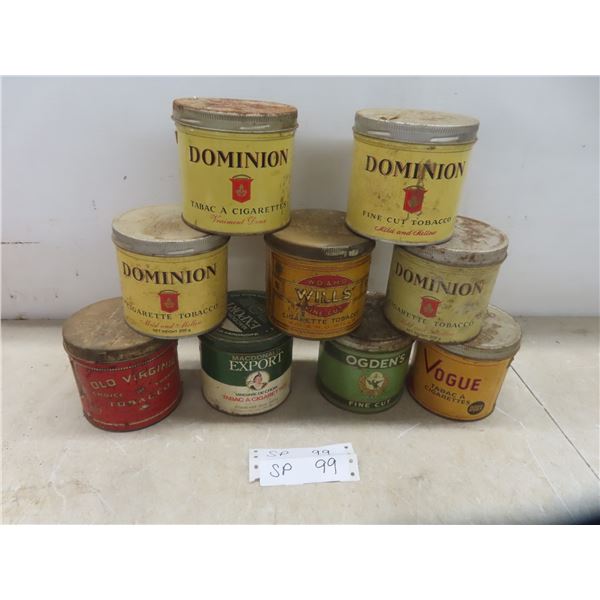 9 Tobacco Tins : Dominion, Ogdens Old Virginia , Vogue 