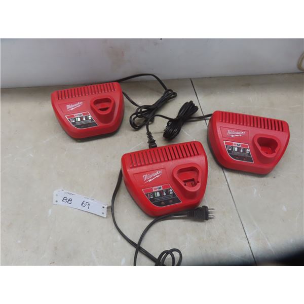 3 Milwaukee 12V Chargers 