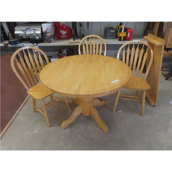 Wood Pedestal Dining Table with Leaf + 3 Chairs 42"x42" Plus 18" Leaf 