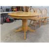 Image 8 : Wood Pedestal Dining Table with Leaf + 3 Chairs 42"x42" Plus 18" Leaf 