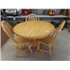 Image 9 : Wood Pedestal Dining Table with Leaf + 3 Chairs 42"x42" Plus 18" Leaf 