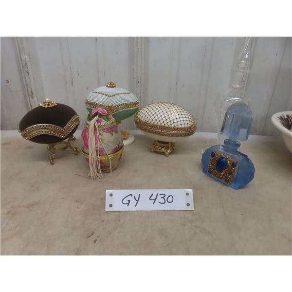 4 Decorative Eggs and 2 Perfume Bottles 