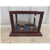 Image 2 : Brass Tea Pot and Lid, Mahogany Display Case with 4 Brass Pieces