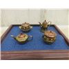 Image 3 : Brass Tea Pot and Lid, Mahogany Display Case with 4 Brass Pieces