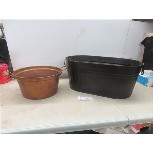 Copper Basin and Large Black Metal Tub 