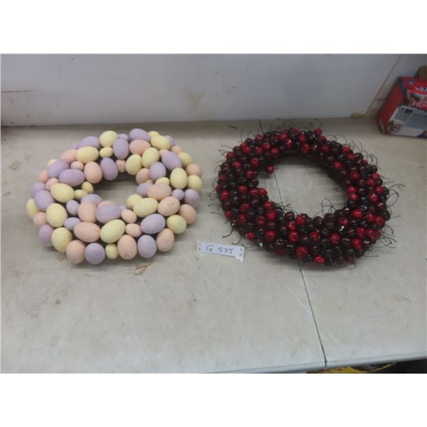 2 Wreaths 15-17'' Across Eggs and Cherries