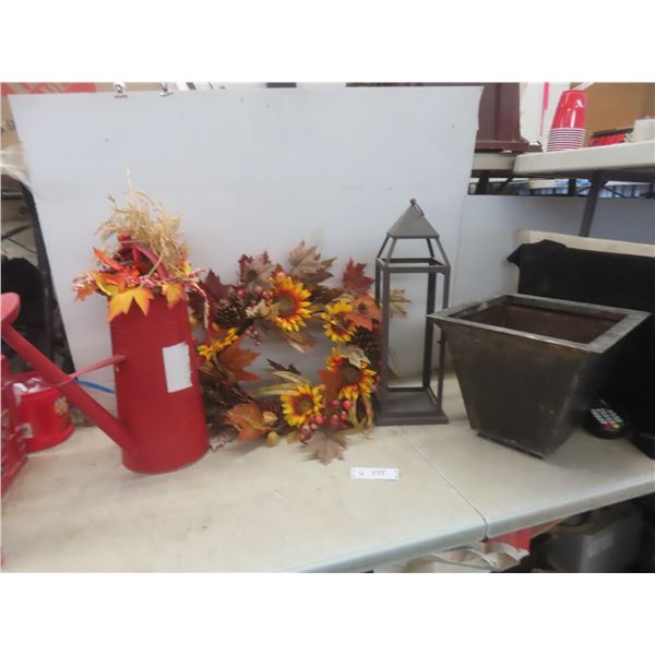 Tall Watering Can with Flowers, Metal Planter,Wreath