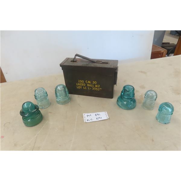 Metal Ammo Box, 6 Insulators 