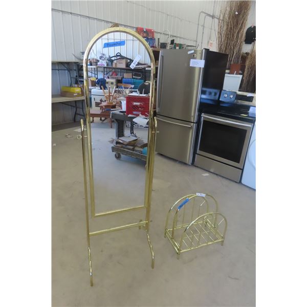 Brass Self Standing Mirror (Mirror Size) 17'' x 49'' , Magazine 