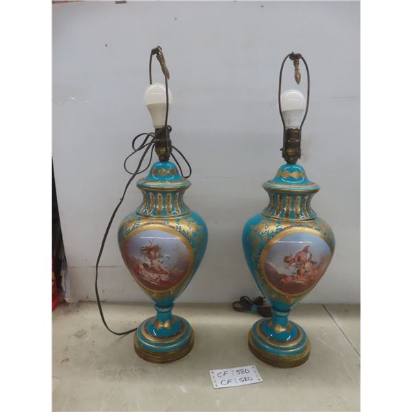 2 Matching Porcelain Vase Lamps 27'' H No Shades