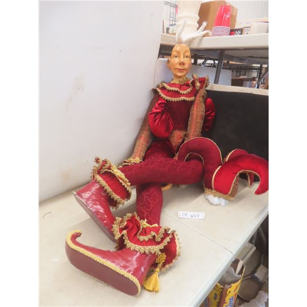 Large Porcelain Jester Doll Almost 5 FT Tall Damage on Right Hand